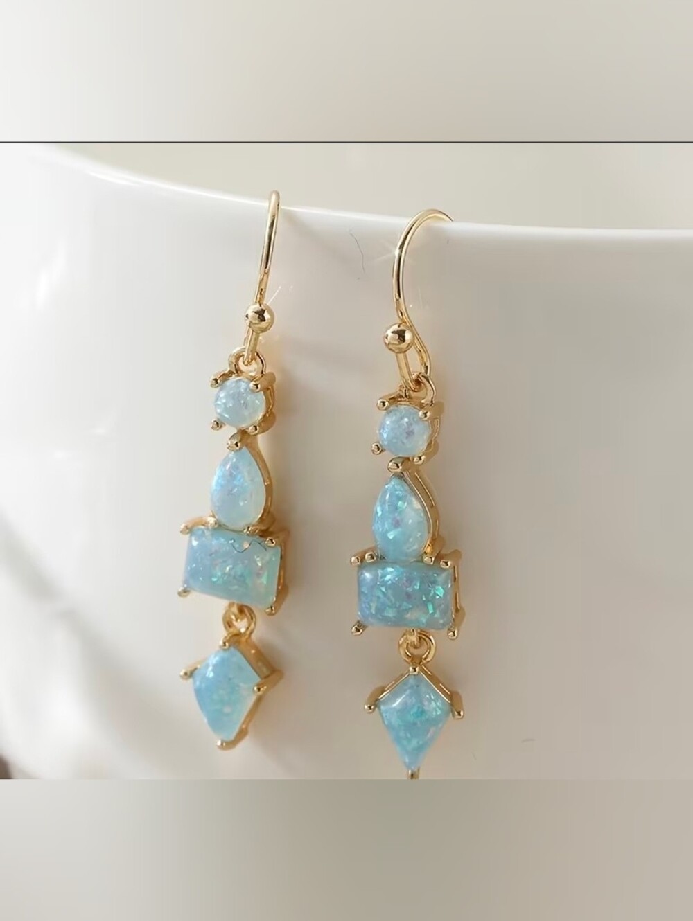 $8 Each Or Bundle 5/$20 Gold-Plated Opal Drop Earrings - Aqua Blue